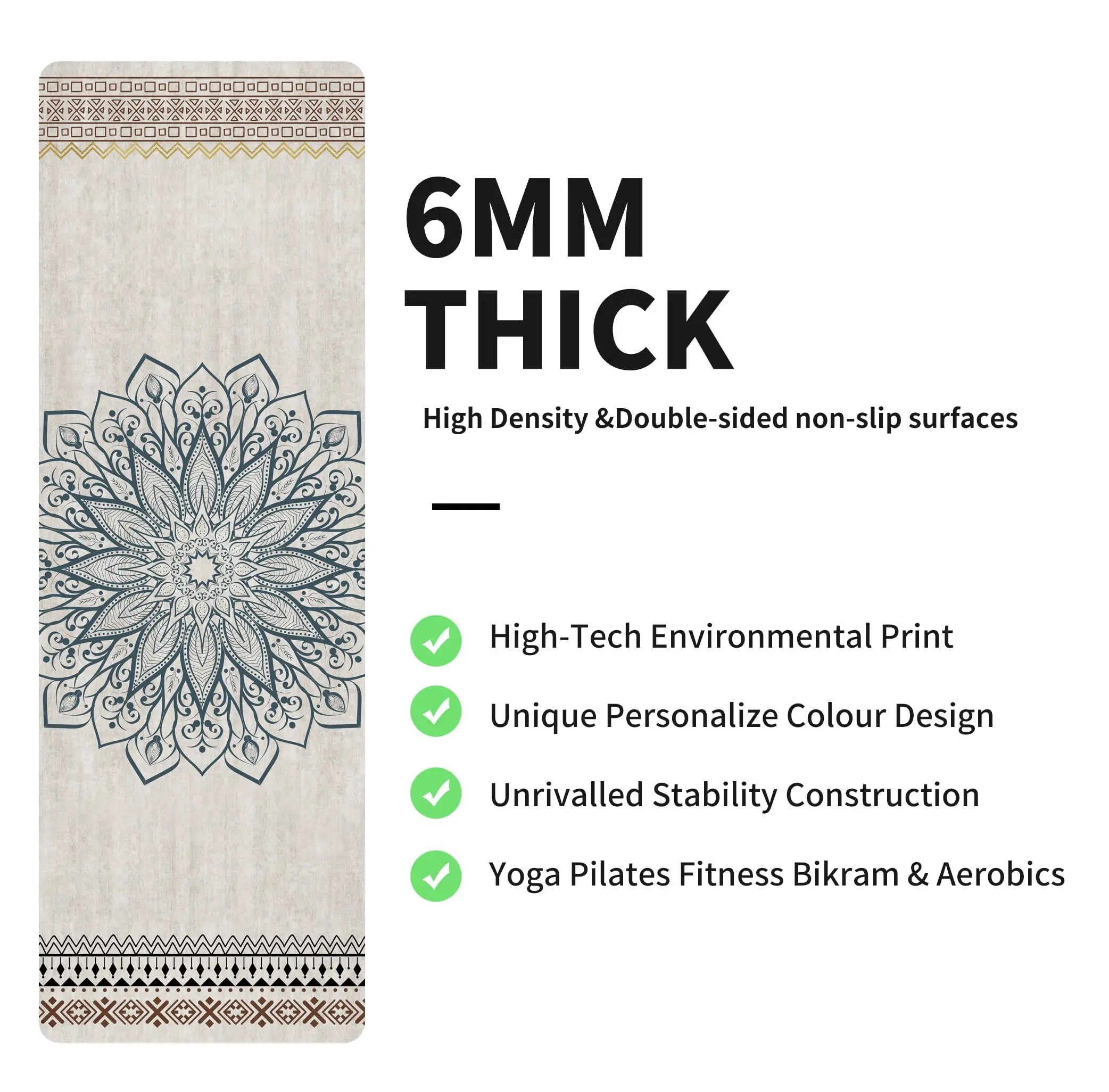 Custom Printed Eco Friendly Tpe Non Slip Yoga Mat With Carrying Bag