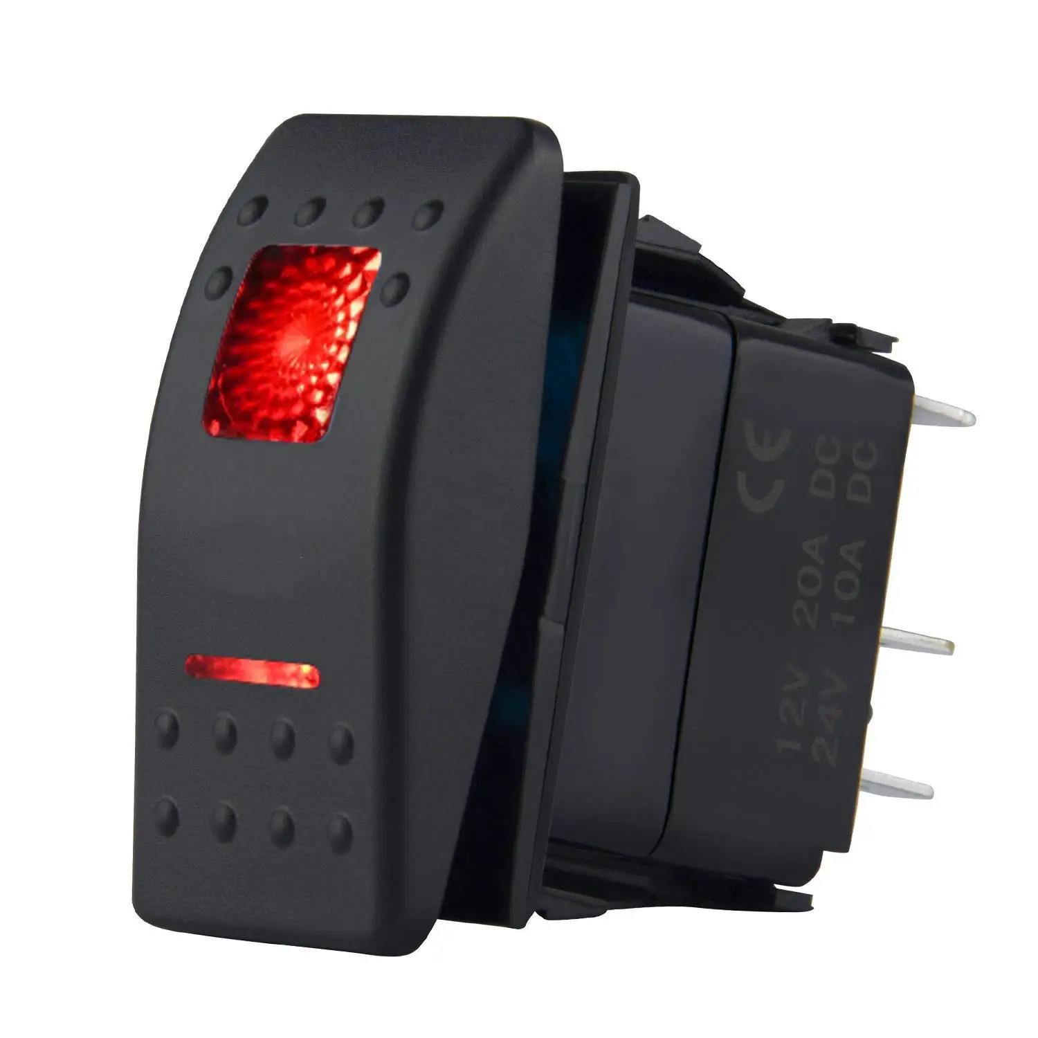 Interruttore a bilanciere marino 12V 24V Interruttore a bilanciere illuminato 12 Volt 20A LED blu 3 pin SPST ON/Off for auto barca UTV RZR ATV 1Pcs (Color : Red LED