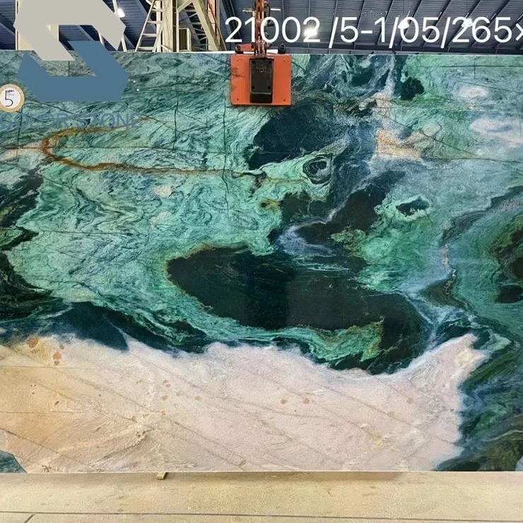 Beautiful Exotic Rare Multicolor Stone Backlit Green Portomare Quartzite Slabs Bookmatched Wall