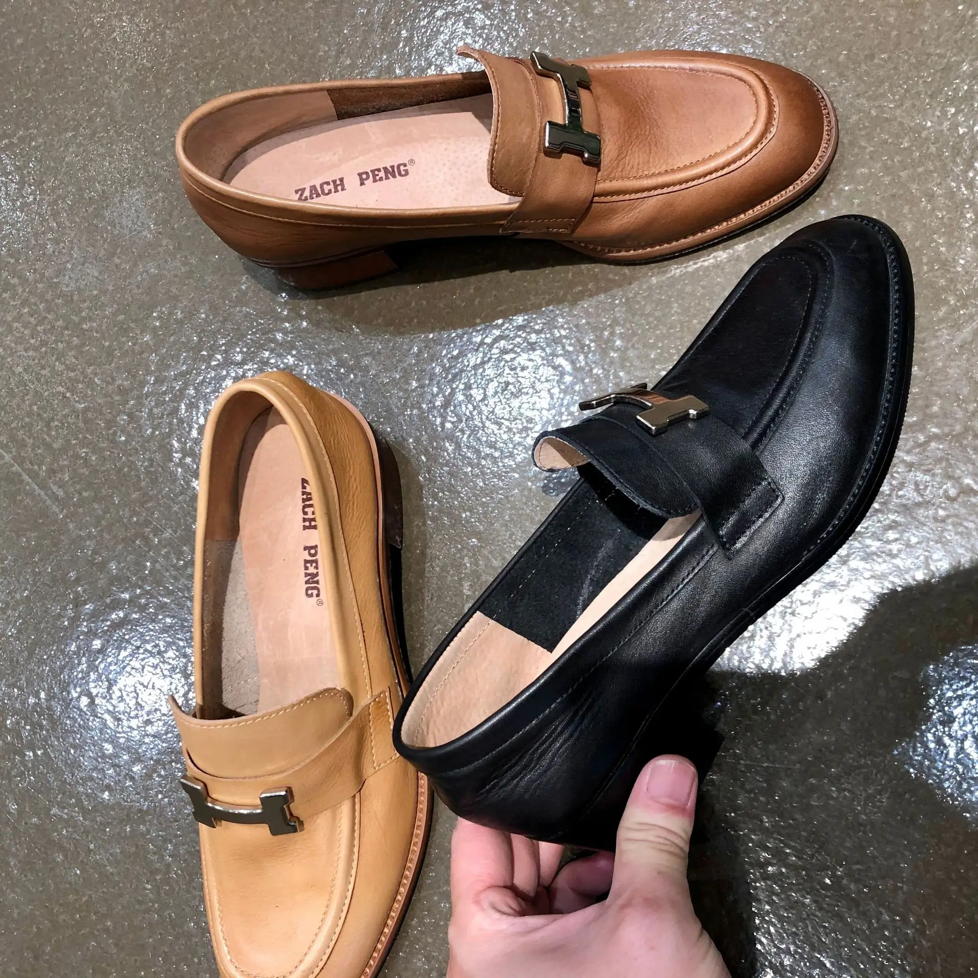 Toe Tone Genuine Leather Loafer For Women Flat Shoes With Leather Upper ...
