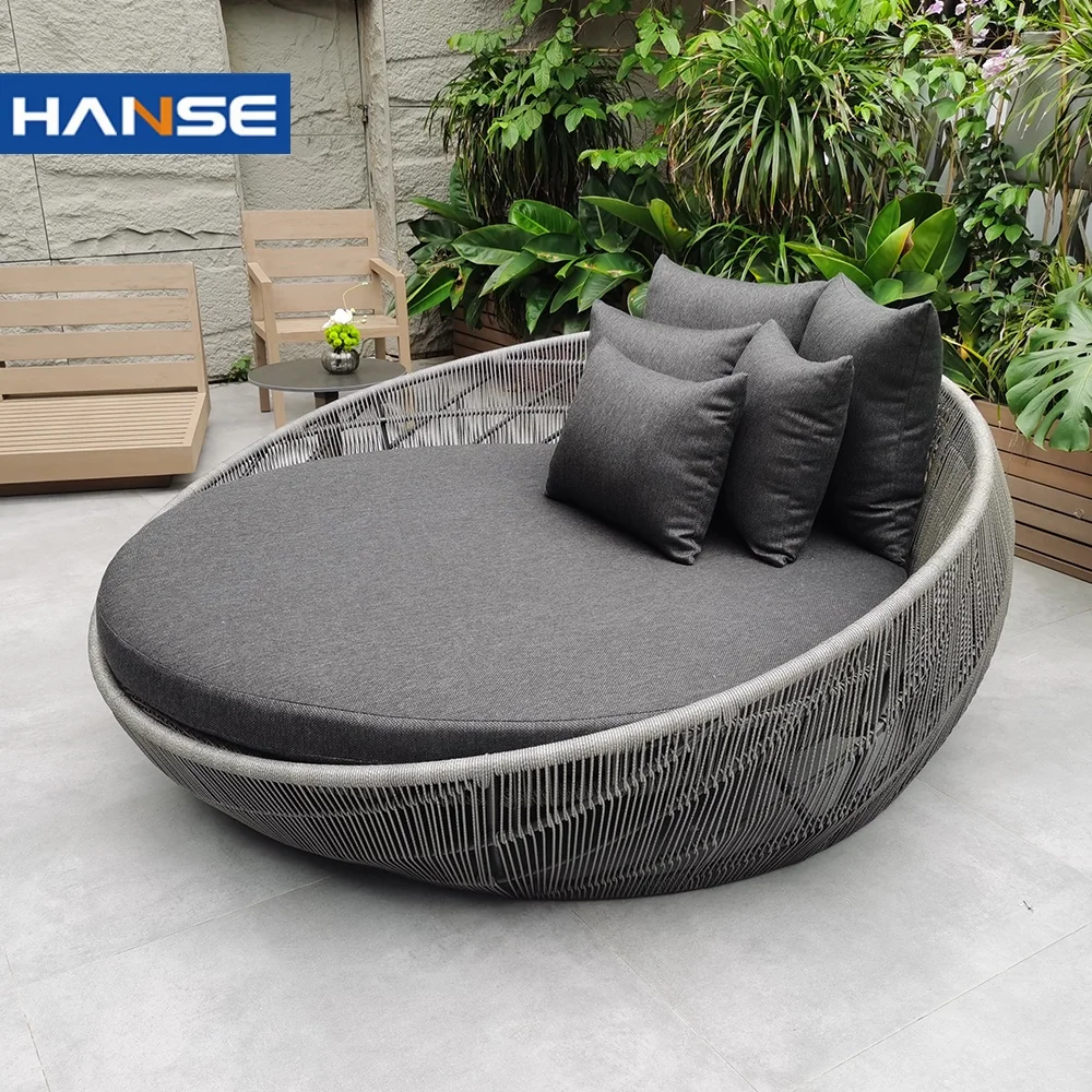 Outdoor Round Oval Rattan Canopy Sun Bed Comfortable Beach Lounger Daybed Hotel Living Room Bedroom Villa Hospital Warehouse