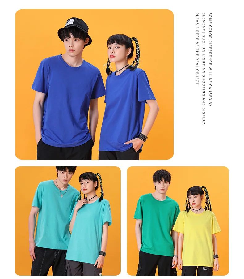 Custom 100% cotton Solid Color Breathless Short Sleeve O-Neck for Women and Men's shirts