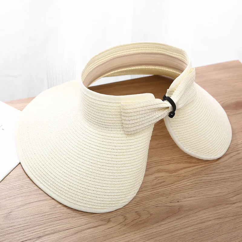 Summer Roll Up Sun Visors Hat For Women Wide Brim Straw Bowknot Women
