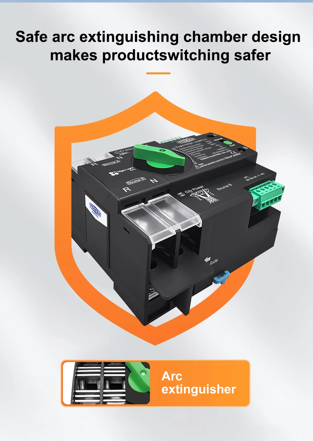 TOMZN 2P TOQ7 PV 220V 230V 63A 100A 125A Din Rail ATS Dual Power Automatic Transfer Electrical Selector Switch Uninterrupted