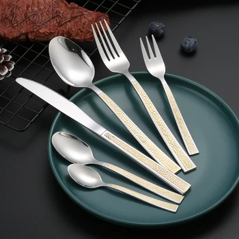 Elegant Gold Cutlery Sets Non magnetic material middle market spoon fork 6pcs set with head card and PVC bag packing