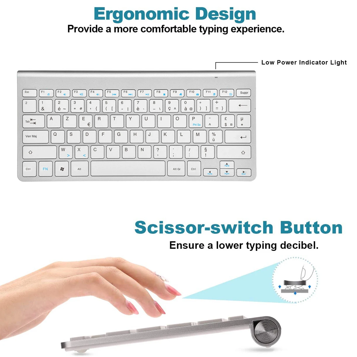 Teclado sem fio ultra-fino para desktop e para apple ipad iphone macbook  android windows pc teclado