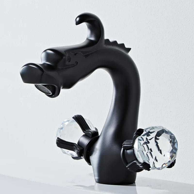 Bathroom Double Handle Gold Dragon Crystal Basin Faucet Washbasin Hot and Cold Water Deck Mount Mixer Tap XR7903
