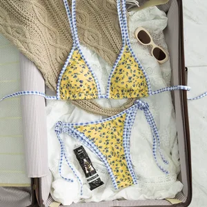 New Summer Women's Sexy Fashion Printed Neck Strap Split Bikini Swimsuit