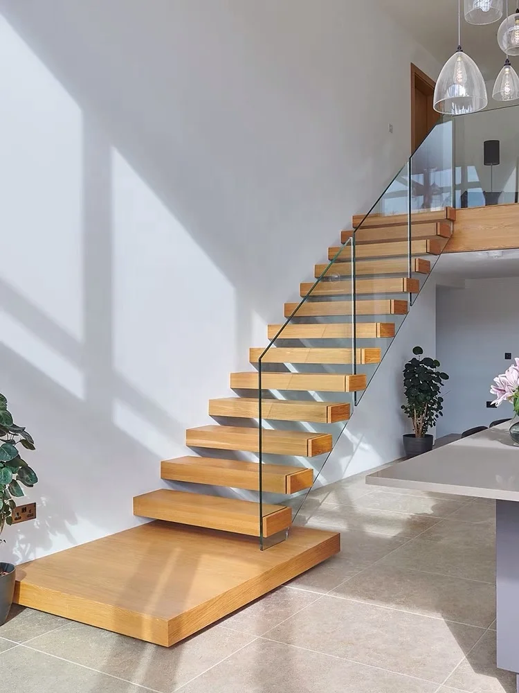 Foshan Stair Railing Invisible Stringer Wood Tread Circular Floating Stairs