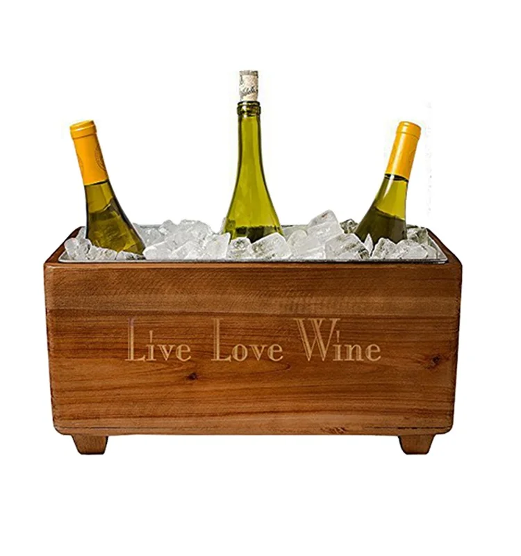Custom Rustic Wood Trough Wine Chillers For Ice Mold Square Wine Beer