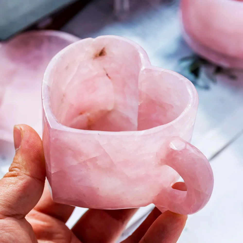 Rose Quartz Crystal Heart Cup Coffee Mug