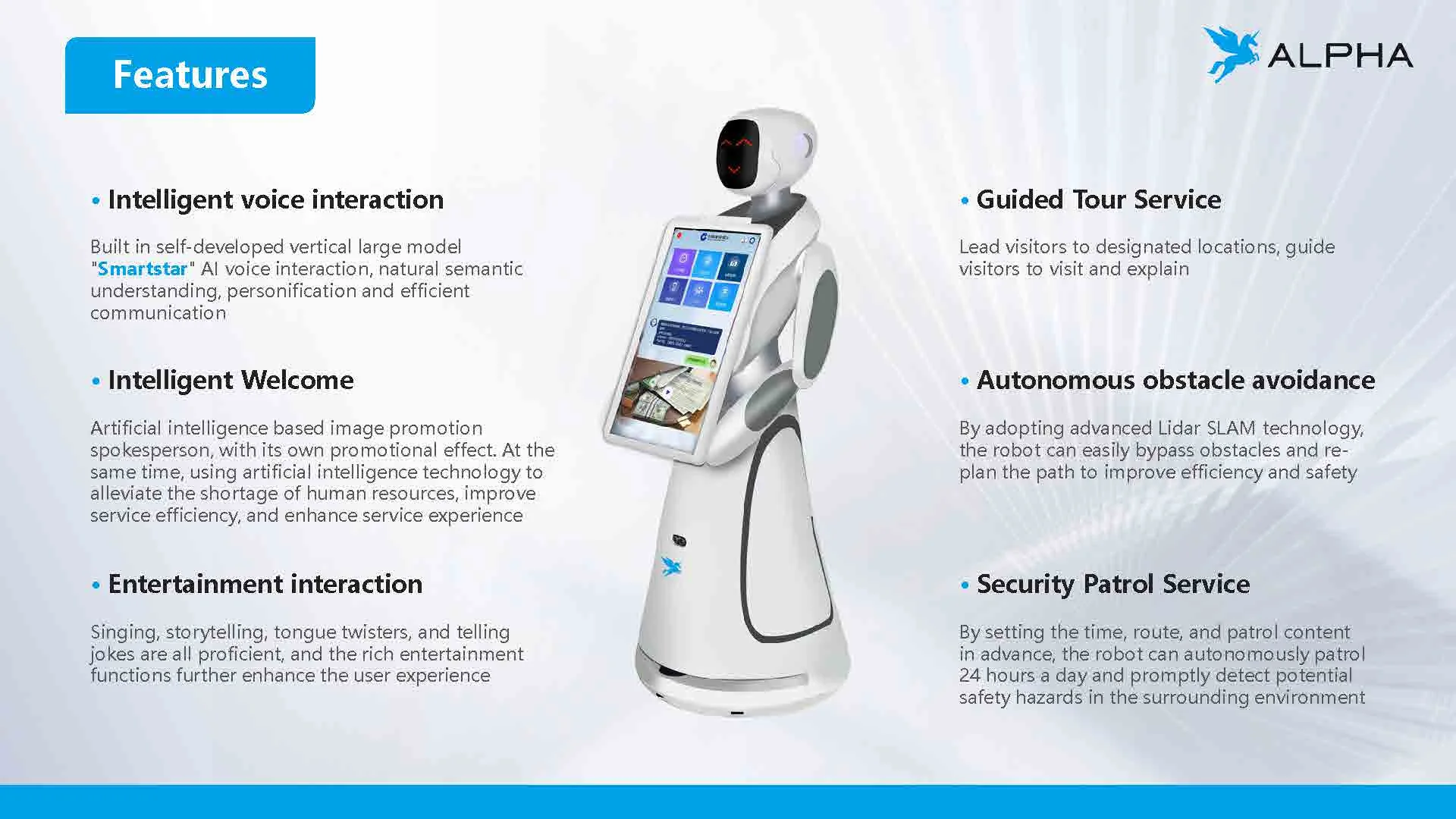 Alpha Robotics Amy Humanoid Robot for Restaurant Hotel Waiter Intelligent Service Food Delivery Robot With 2 Trays details