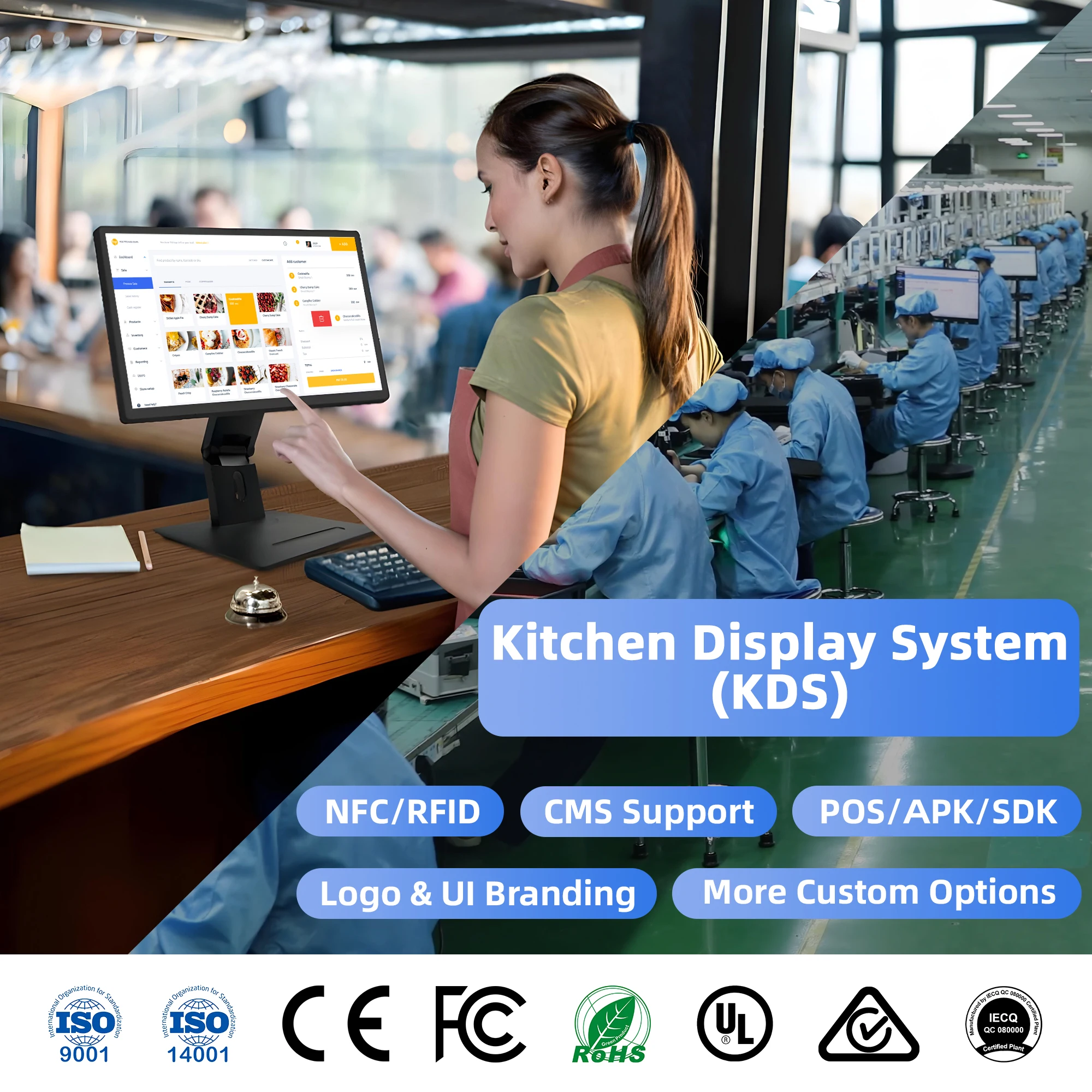 Touch Screen Restaurant Pos System Kiosk 24 Inch Desktop Tablet Portable Monitor Screen Smart Android 13 TV Display Tablette PC