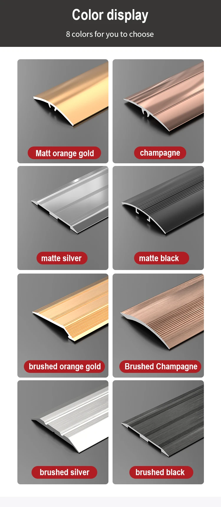 Hot Sell Transition Wall Edge Profile Tile Trim Aluminum Alloy Edge Trim skirting board flooring tile trim factory