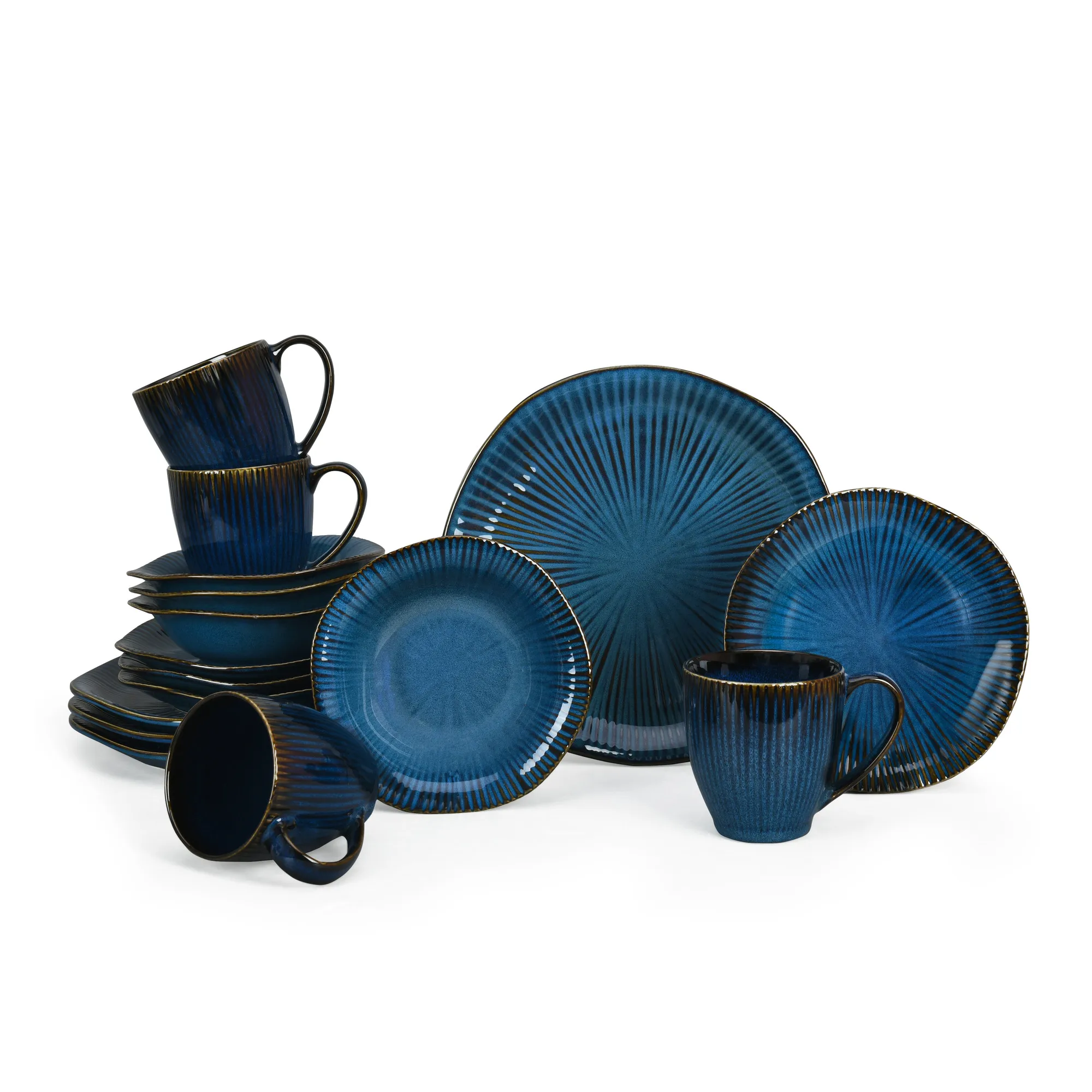 16pcs Retro Blue Glaze Japanese Style Stoneware Dinner Set