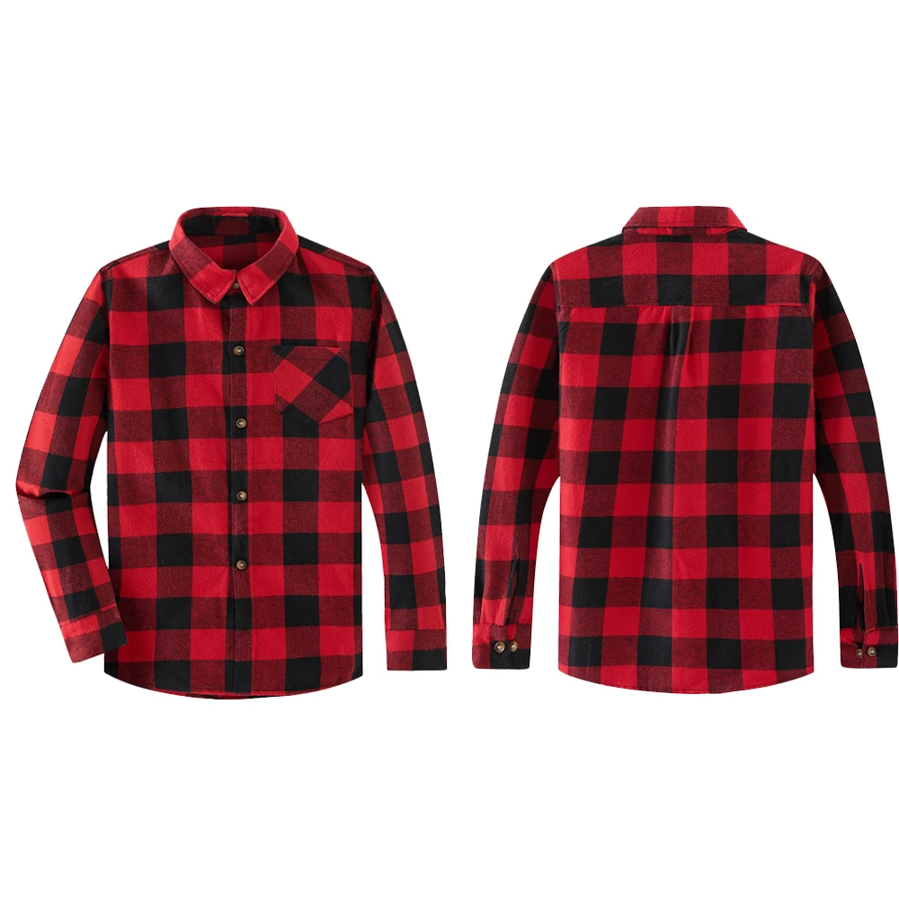 Custom Christmas Long Sleeve Warm Cotton Toddler Baby Boys Red Black Plaid  Flannel Shirts Classic Kids Flannel Shirts