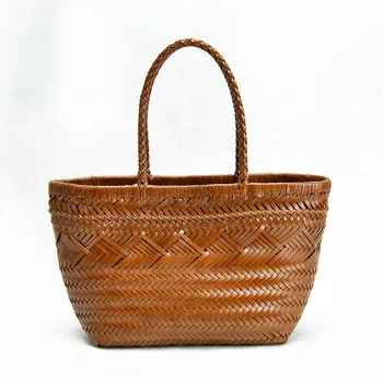 French-Style Genuine Leather Handcrafted Women's Woven Vegetable Basket Bag Handbag Selling Well on the Internet