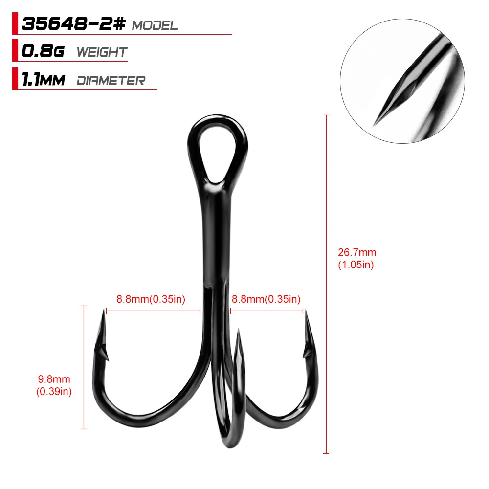 Newmajor 35648 24 Fishing Hooks Black Barbed Triple Fishhook