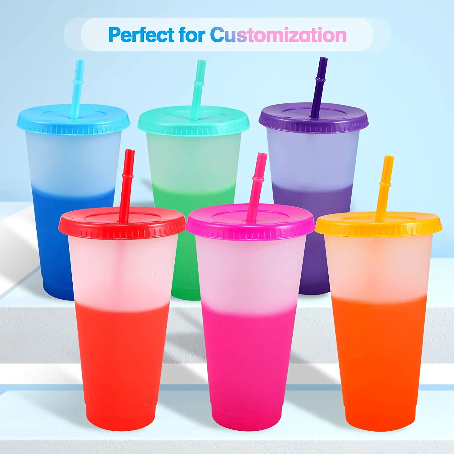 32oz Color Changing Cups with Lids & Straws - 5 Pack Reusable Party Cold  Drinking Cup for Kids & Adults - Plastic Beverage Juice Smoothie Iced  Coffee Tumbler Bulk with Boba Straw 