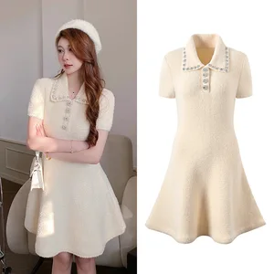 Bettergirl Spring 2026 New Sequin Ivory White Elegant Mini Dress Knitted Short Sleeve Tight Elegant Dress