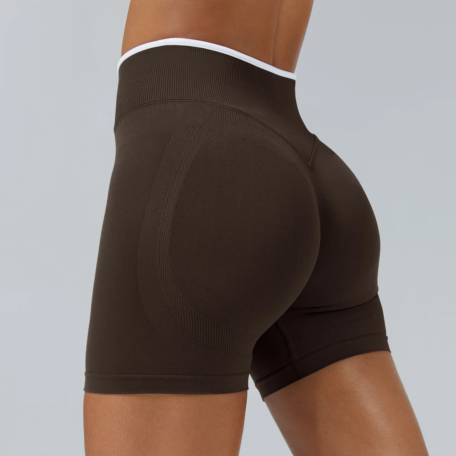 Seamless Color Block Quick Dry Yoga Shorts Regular Peach Hip Lift Outdoor Running Yoga S preview