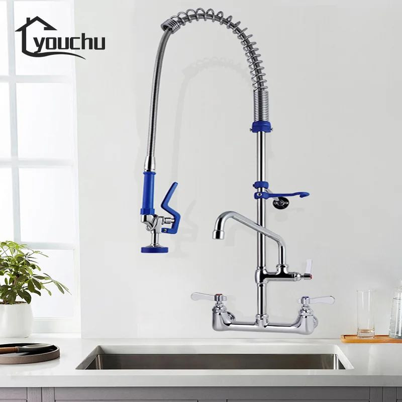 High Quality 1791Gram Brass Kitchen Faucet Commercial Wholesale SUS304 Hot Cold Water Pull Sink Taps Industrial for Hotels manufacture