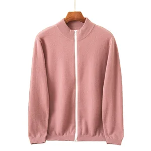 Men's Pure Cashmere Zipper Cardigan Business Casual Knitted Jacket for Winter Normal Thickness Breathable Quick Dry Anti-Pilling