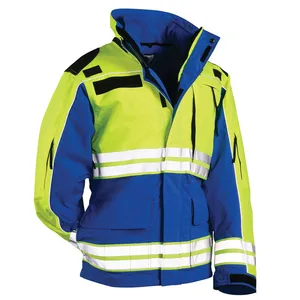 High Visibility Yellow Safety Workwear Uniform Men Safety Workwear Double Layer With Fleece Liner Security Patrol Safety Jackets