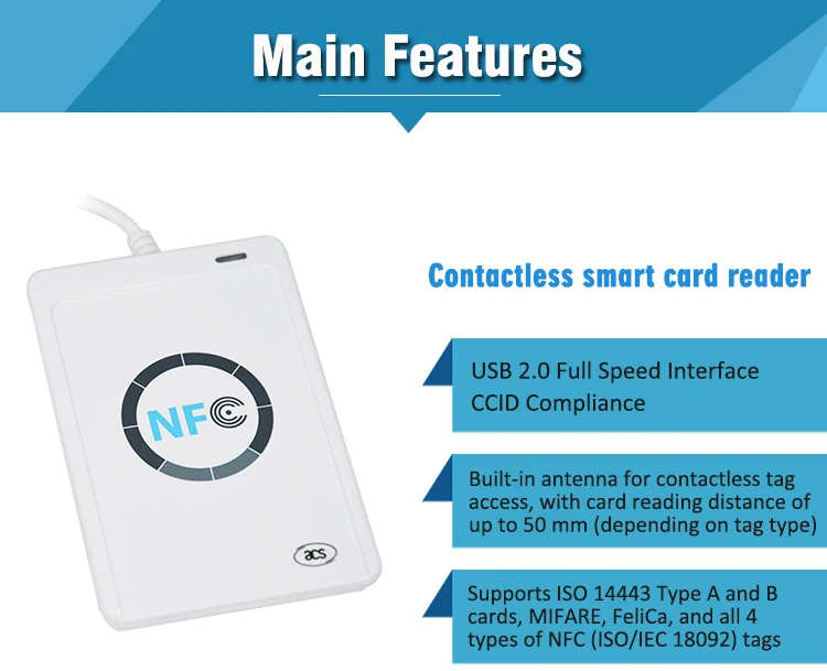 NFC Smart Card Reader Writer ISO14443 with SDK 13.56Mhz RFID Tag & NFC ...