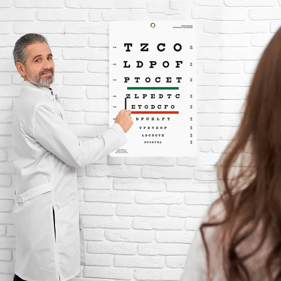Premium Snellen Eye Chart Wall Chart Plastic Waterproof Snellen Charts for Eye Test Exams 10 Feet 9 X 14 in Eluxe Occluder Plus