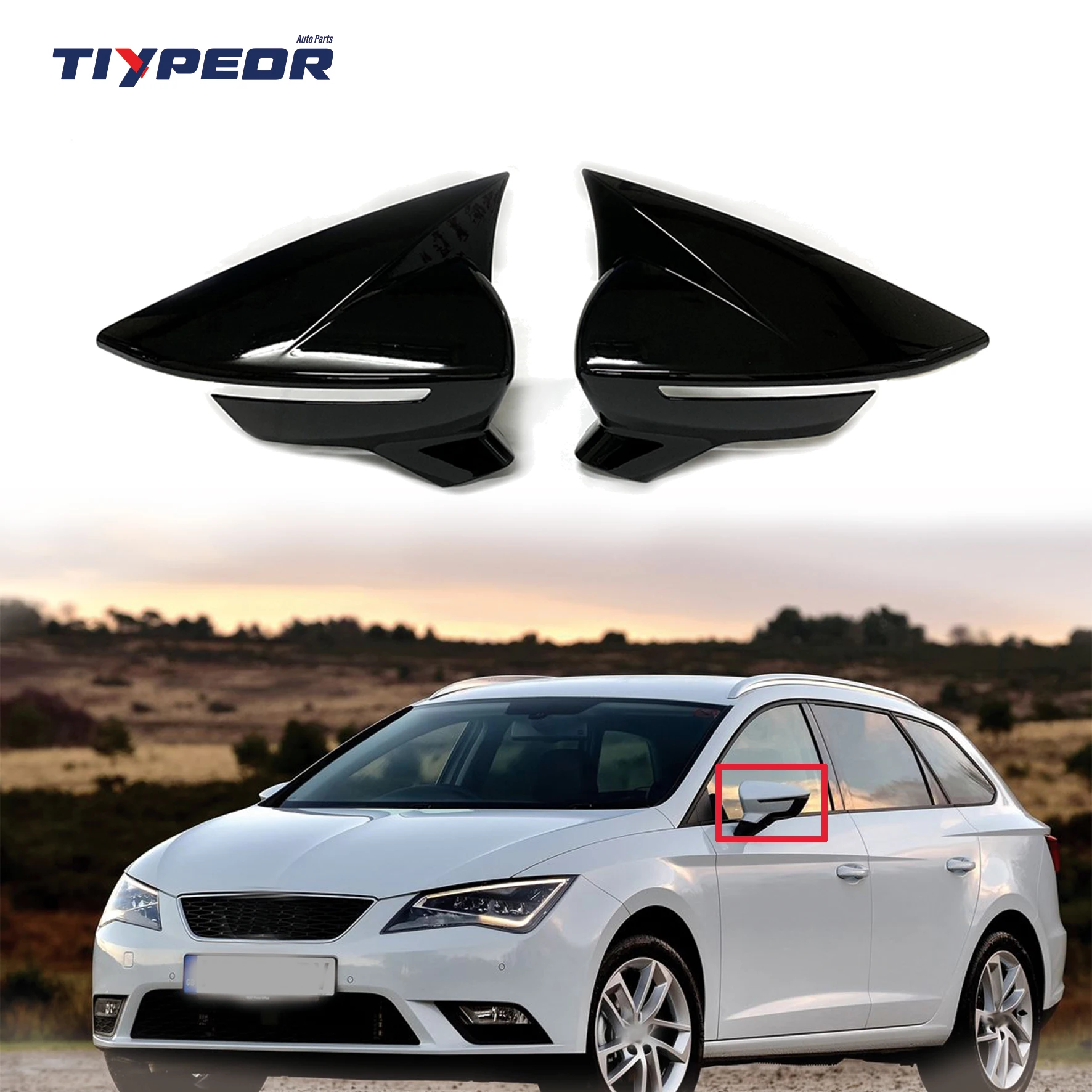 product black mirror cover for seat leon 2013   2020 car side rearview mirror cover abs accessories for 2014 2015 2016 2017 2018 2019-4