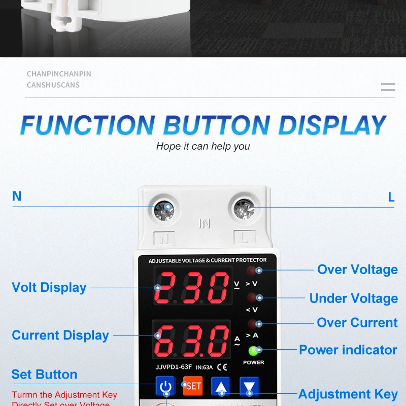 63A 220V Digital Dual Display Control for over Current & Voltage Protection