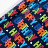 Letras de cumpleaños sobre fondo negro.