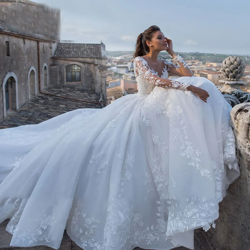 Appliques Wedding Dresses Plus Size Off Shoulder Court Tail Bridal Ball Gowns 