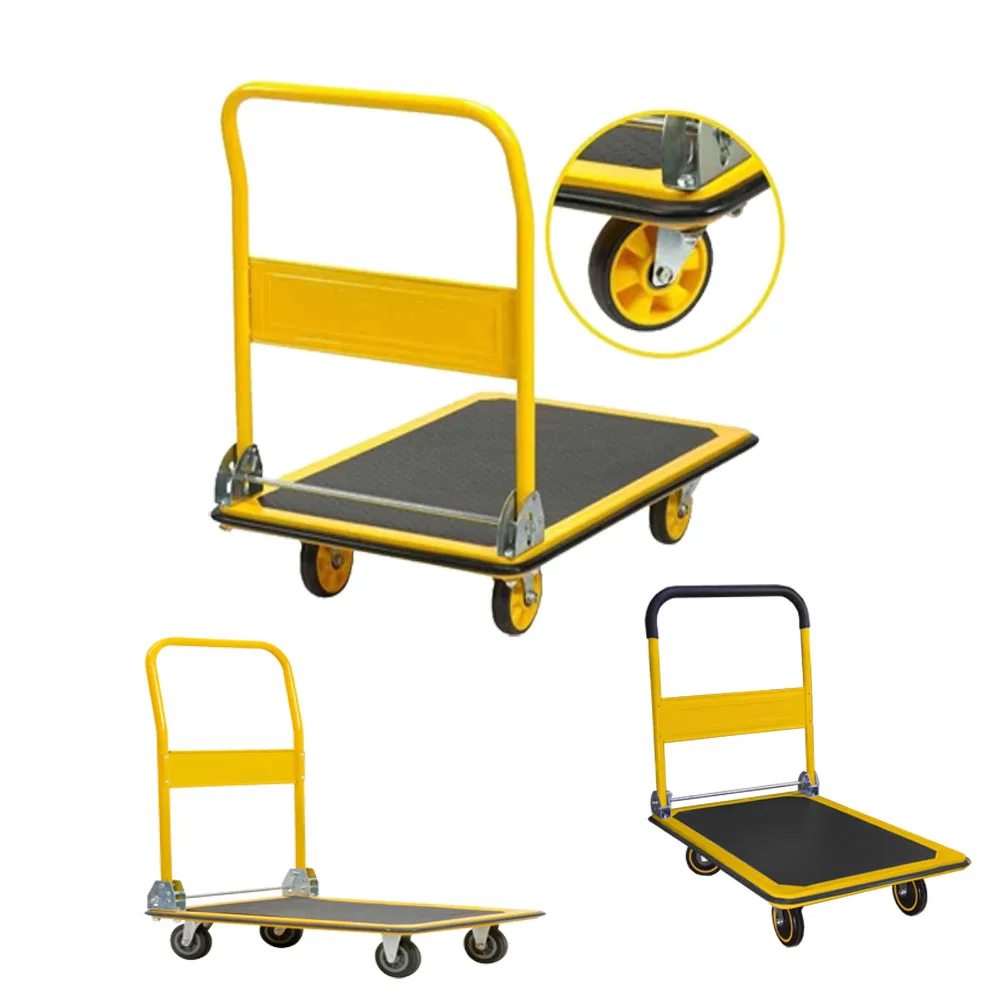 Single Handle Flat Platform Hand  Push Trolley Carts 500KG Capacity