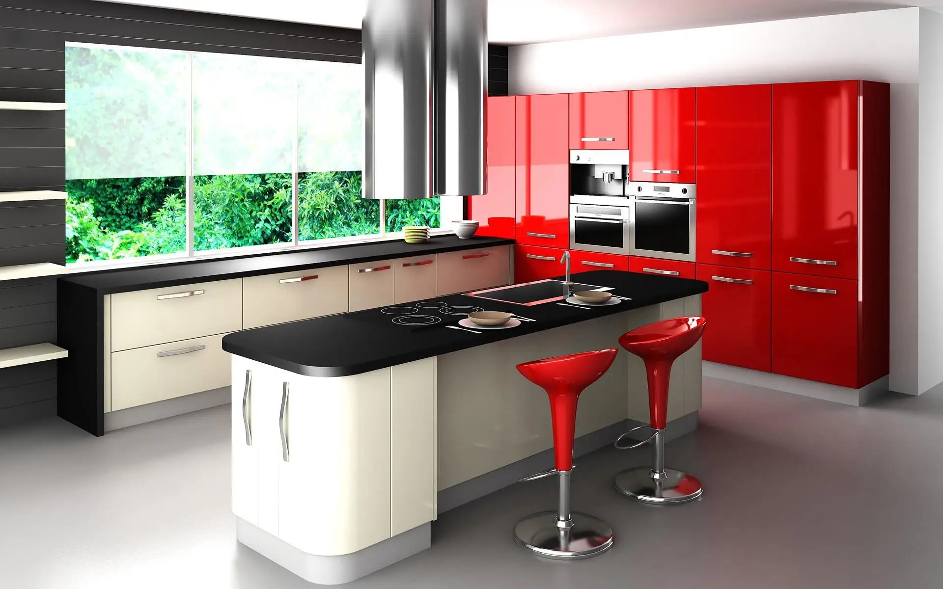 CBMMART Custom Full Set High Gloss Lacquer Black Gray Burgundy Wine Color Red Cherry Cedar Wood Modern Design Kitchen Cabinets