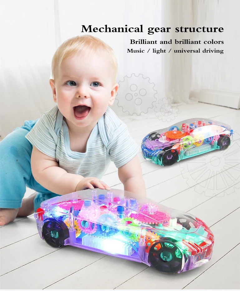 Novedades educational 360 degree rotating transparent concept racing car with 3d flashing led light music for kids