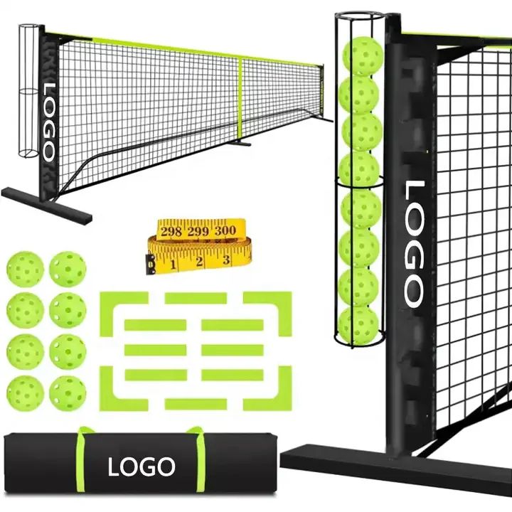 Réseau portable de pickleball extérieur de 22 pieds pour allée durable en tricot avec lignes de cour et 6 roues pour pickleballs