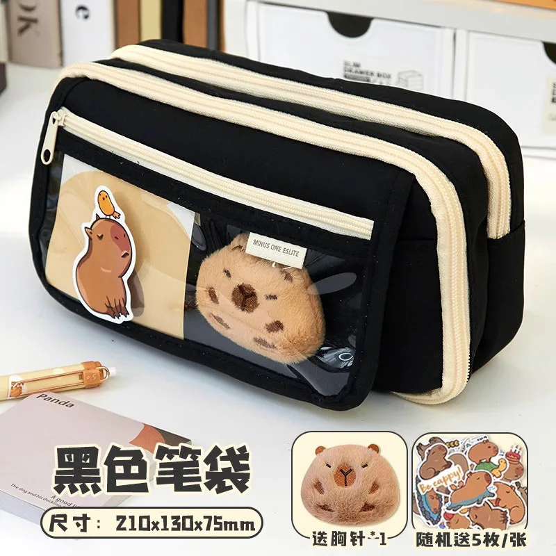 Large Capacity Student Capybara Pencil case Cartoon Comes with Dolls and Stickers Cute Capybara Pencil Set Wholesale