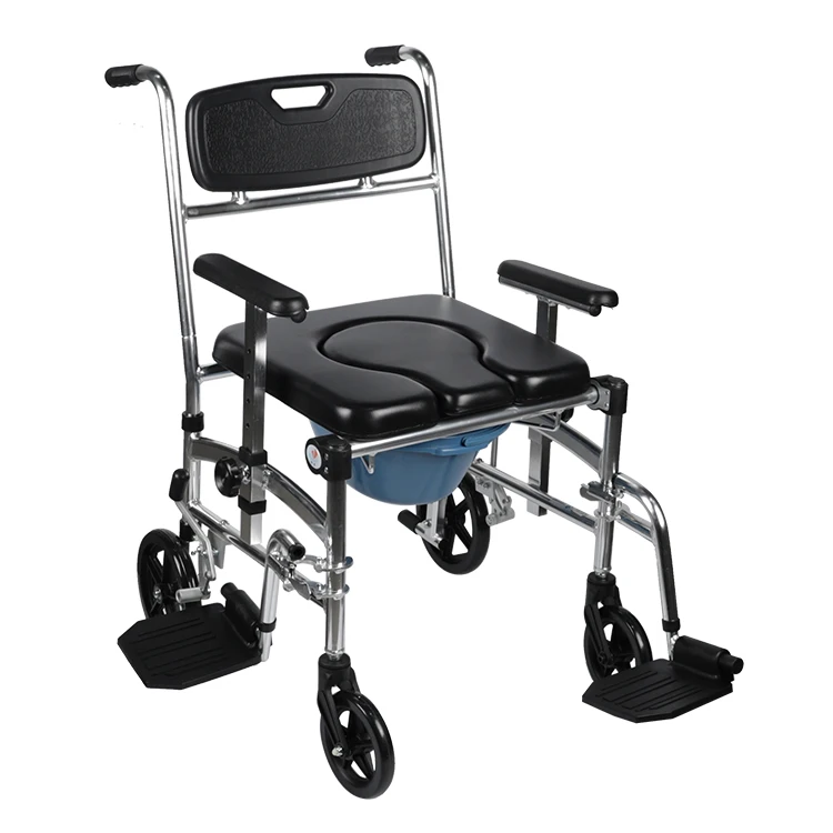 Aluminum Commode Wheelchair Height Adjustable Armrest Stable Transport