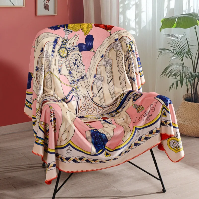 American Style Luxury Fashion Crystal Velvet Printed Horse Fox Fleece Polyester Fiber Spandex Sofa Travel Gravity Bed
