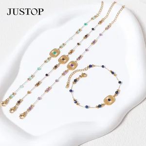 Fancy Bijoux Turquoise Gemstone Beaded Bracelet Elegant Natural Stone Stainless Steel Fashion for Women Girls Ball Shape Pattern