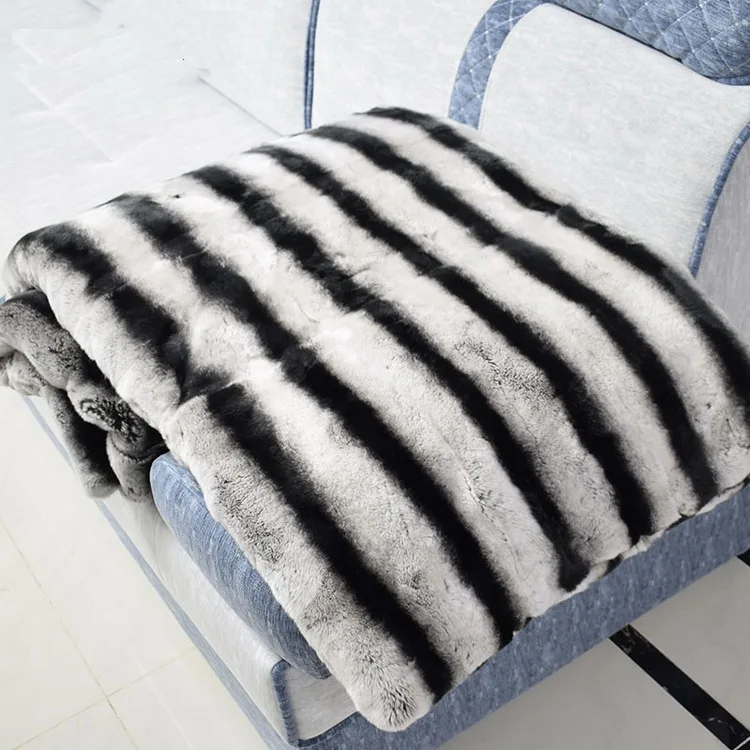 Luxury Super Soft Fluffy Throw for Sofa Bed Fuzzy Plush Shaggy Fall Throw Real Rex Fur Winter Blanket For Home Hotel