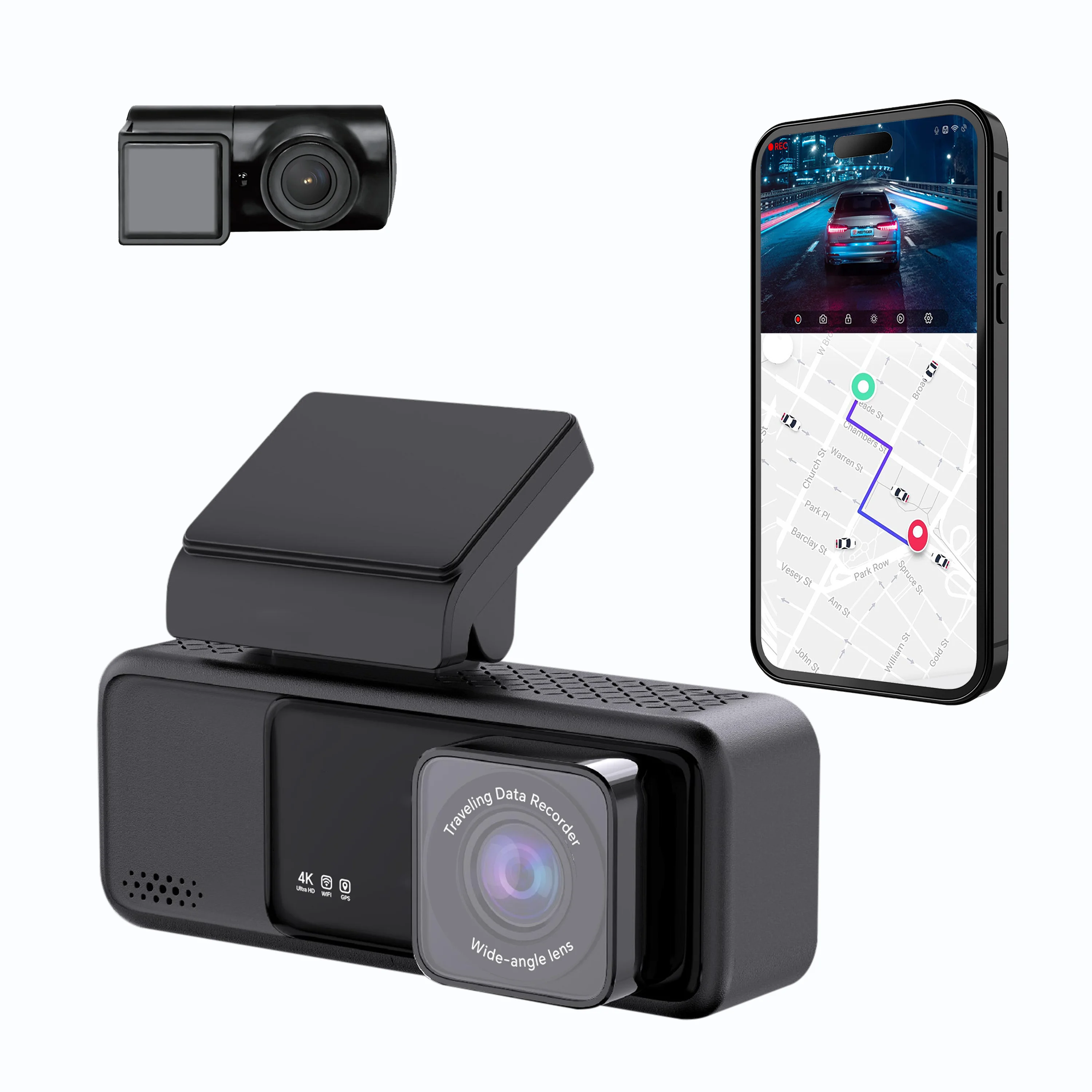 Висококвалитетна AHD камера за таблу са подршком за 4G, 2 канала, 3,2 инча IPS LCD са стварним 2К+1080P црном кутијом, Type-C напајање, снимање у случају хитних ситуација