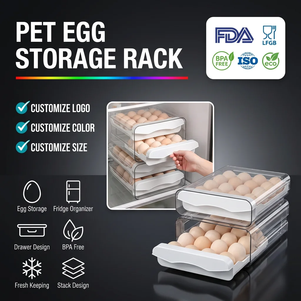 PET Food Grade Egg Storage Rack 32 Grids Transparent Refrigerator Storage Containers Kitchen Organizer for Home Use