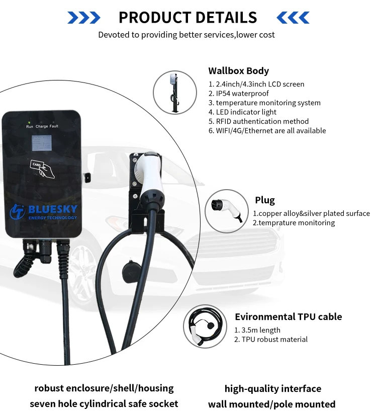 Bluesky Ac Ev Car Charger A Type Type Ocpp J Electric Wallbox Kw Kw Kw Electric