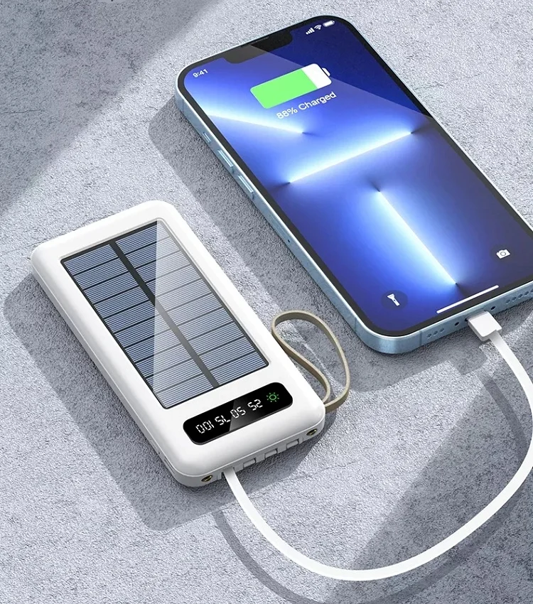 Factory Real Capacity Solar Power Bank Multi-functional Detachable 4 Cables Large Capacity 10000mAh Mobile Power Supply