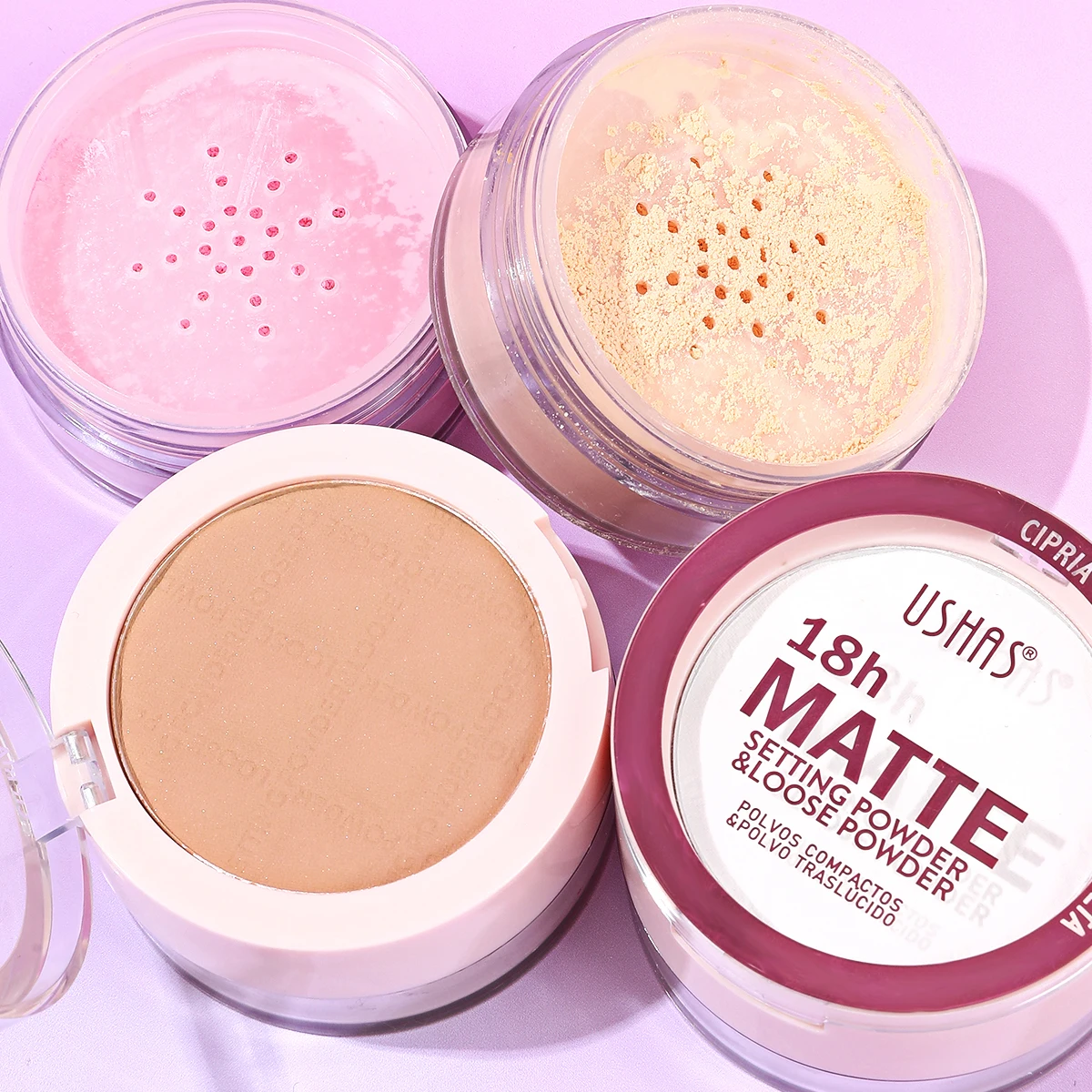 USHAS Lightweight Foundation Waterproof 18 Hours Matte Long Lasting No Makeup Removal Dark Spots Loose Powder &setting Powder