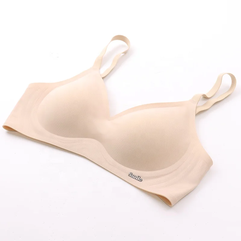 Factory Custom Logo No Wire Smooth One Piece Ice Silk 6 Colors V Neck Brasier Ladies Seamless Bra