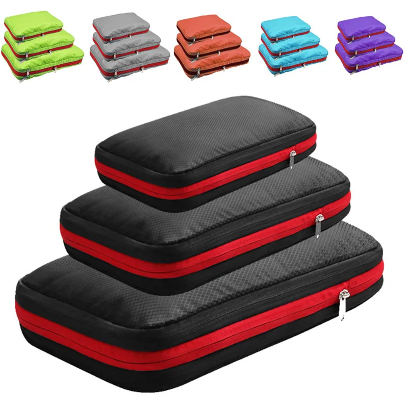 Quality Waterproof Large Capacity Compression 3 Pcs Set Travel Packing Cubes Luggage Organizers Travel Organizer Bag Set